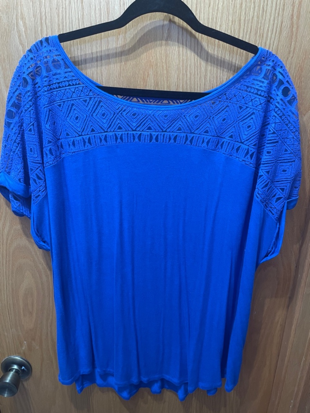 Lane Bryant Royal Blue Short Sleeve Top with Crochet Yoke